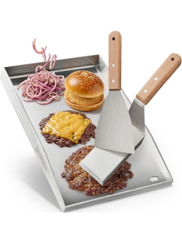 Praknu Plancha Edelstahl 40x30cm – Teppanyaki, Fettablauf, 2 Spatel