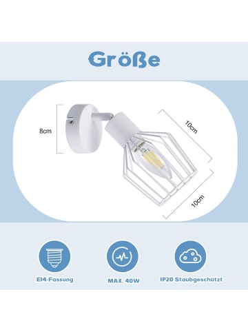 ZMH Deckenleuchte in Weiß 1-flammige E14 Schwenkbar Vintage Deckenspot