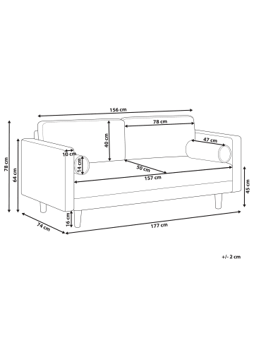 Beliani 3-Sitzer Sofa NURMO in Grün/Braun - (W) 177 x (H) 78 x (L) 74 cm