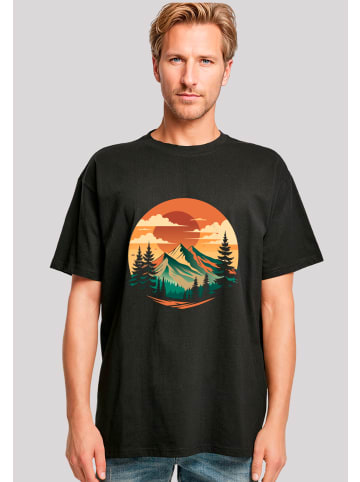 F4NT4STIC Heavy Oversize T-Shirt Sonnenuntergang Berglandschaft in schwarz