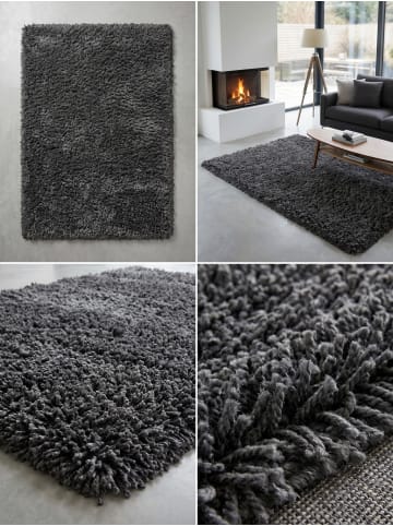 KADIMA DESIGN Teppich Hochflor Shaggy Waschbar Einfarbig RHEIN Strapazierfähig in Grau