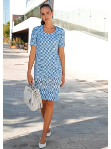 GOLDNER Kurzgröße:  Baumwoll-Druckkleid in weiß / regattablau