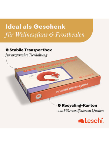 Leschi Wärmekissen 100 % Bio-Baumwolle, Körnerkissen "Fuchs Noah" in aubergine