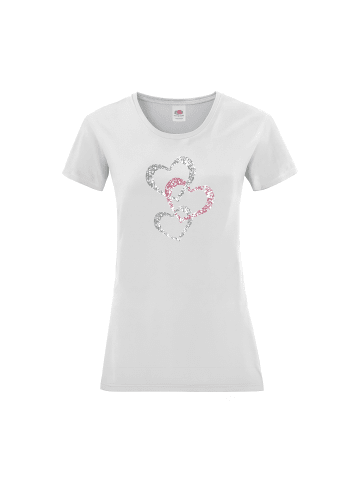 PAULGOS Damen T-Shirt, Herzen Silber & Rosa in Weiss