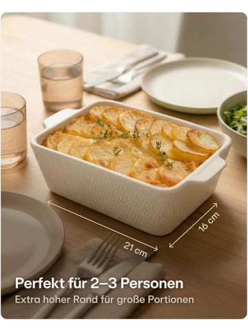 Praknu Auflaufform Keramik Weiß 21cm – Backofen 280°C & Mikrowelle