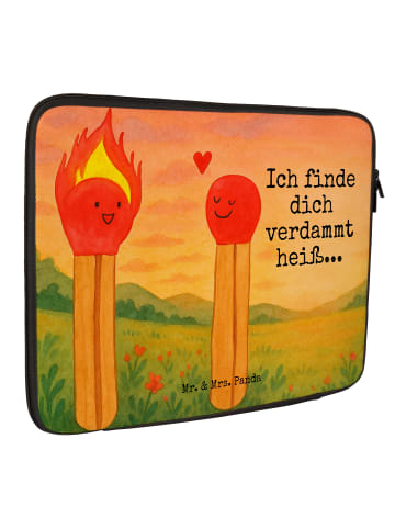 Mr. & Mrs. Panda Laptop Tasche Streichhölzer Design mit Spruch in Weiß