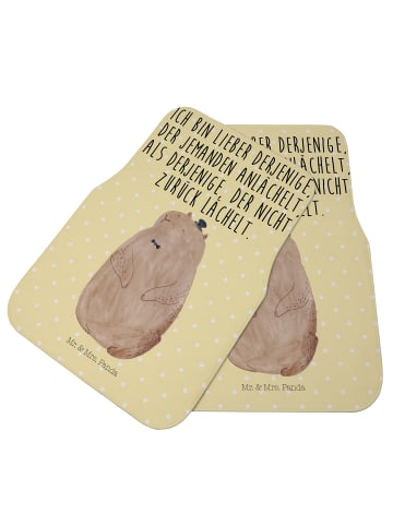 Mr. & Mrs. Panda Autoteppich Murmeltier mit Spruch in Gelb Pastell