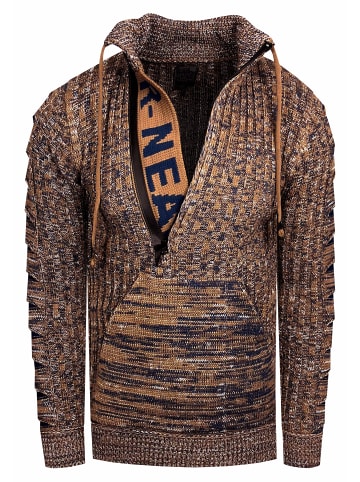 Rusty Neal 1/2 Zip Grobstrick Stehkragen-Pullover in Braun