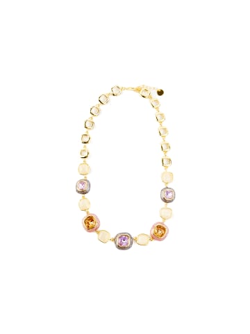 Luxenter Halskette mit mehrfarbigen Zirkonia-Steinen, 18 Karat Gelbgold-Finish – Drogolo