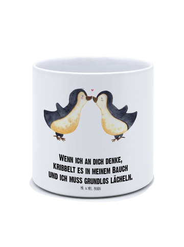 Mr. & Mrs. Panda XL Blumentopf Pinguine Kuss mit Spruch in Weiß