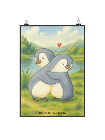 Mr. & Mrs. Panda Plakat Pinguine Kuscheln Design ohne Spruch in Weiß