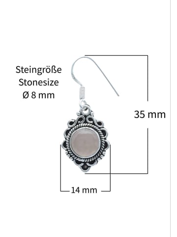 mantraroma 925er Silber - Ohrringe (L) 14 x (B) 34 mm mit Rosenquarz