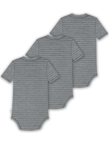 Normani Outdoor Sports 3er Set Baby Merino Kurzarmbody Multipack in Grau gestreift