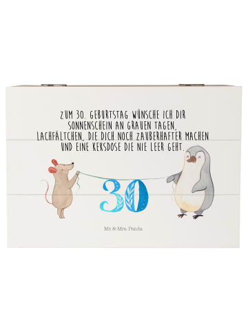 Mr. & Mrs. Panda Holzkiste 30. Geburtstag Maus Pinguin mit Spruch in Weiß