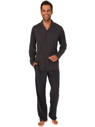 NORMANN Pyjama Schlafanzug lang zum durchknöpfen - 45807 in dunkelgrau
