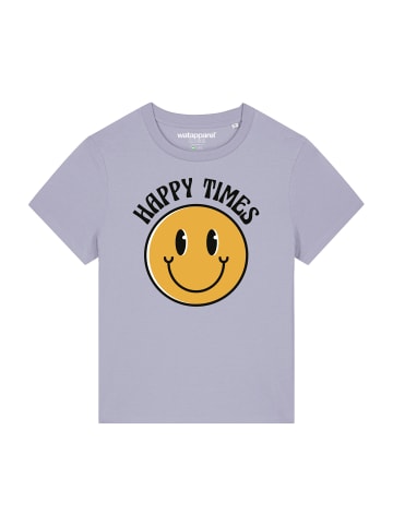 wat? Apparel T-Shirt Happy times smiley emoji in Lavender