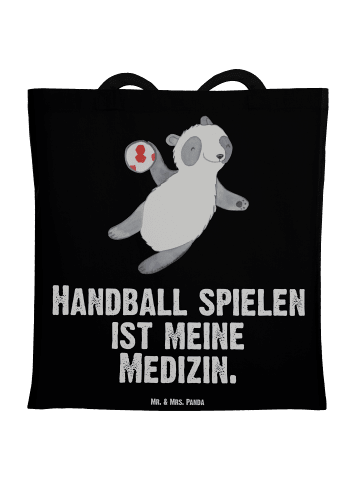 Mr. & Mrs. Panda Tragetasche Panda Handball spielen mit Spruch in Schwarz