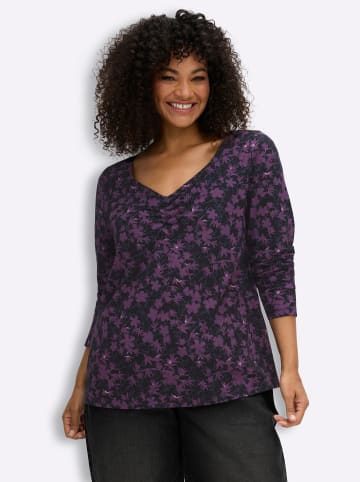 sheego Langarm-Shirt in schwarz-traube-gemustert