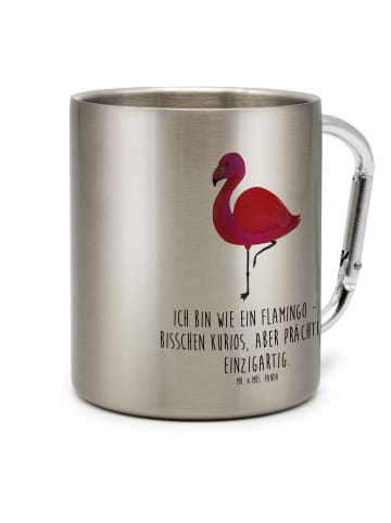 Mr. & Mrs. Panda Edelstahlbecher Flamingo Classic mit Spruch in Silber