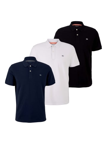 Tom Tailor Poloshirt 3er Pack in Schwarz/Blau/Weiß