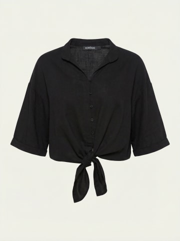 KOROSHI Leinenhemd für Frauen mit kurzärmligen Gütern in Schwarz