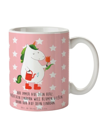 Mr. & Mrs. Panda Kaffeetasse Einhorn Gärtner mit Spruch in Rot Pastell
