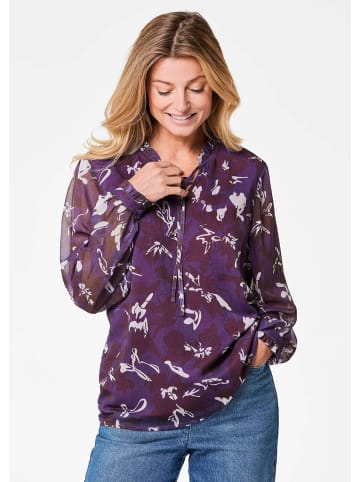GOLDNER Chiffonbluse mit Rüschen und Bindeband in beere / gemustert