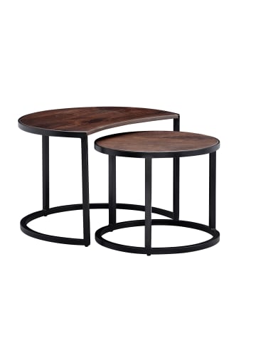 KADIMA DESIGN Couchtisch 2er Set Mango Massivholz/Metall Wohnzimmertisch Rund in Dunkelbraun