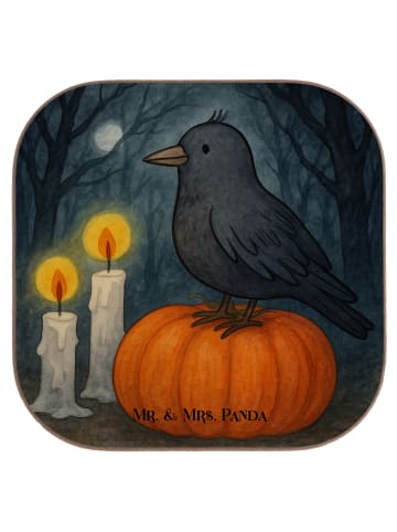 Mr. & Mrs. Panda Holzuntersetzer Krähe Halloween Design ohne Spruch in Weiß