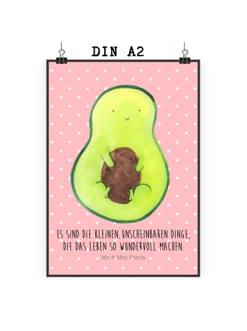 Mr. & Mrs. Panda Poster Avocado Kern mit Spruch in Rot Pastell