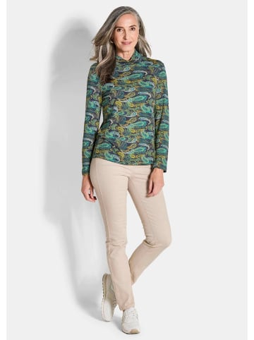 GOLDNER Druckshirt Longsleeve mit Allover-Print, Stehkragen in smaragd / gemustert