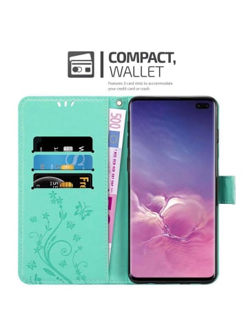 cadorabo Hülle für Samsung Galaxy S10 PLUS Blumen Design in FLORAL TÜRKIS