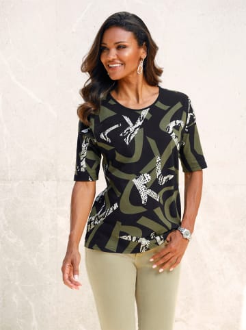 Sieh an! Rundhals-Shirt in schwarz-oliv-bedruckt