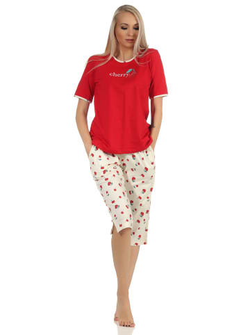 NORMANN Capri Schlafanzug kurzarm Pyjama Kirschen - 61961 in rot