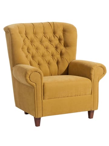 58 aufm Kessel HOCHLEHNSESSEL Katrin Bezug Veloursstoff Buche nussbaum dunkel / mais