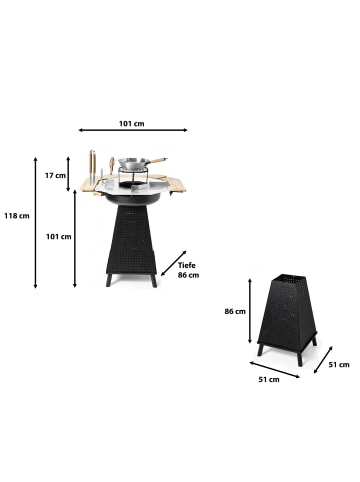 Gartenfreude Holzkohlegrill Plancha mit Feuerkorb inkl. Zubehör in schwarz