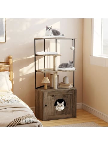 COSTWAY Kratzbaum mit Katzenklo 138 cm in Grau