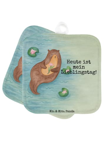 Mr. & Mrs. Panda Topflappen Otter Seerose Design mit Spruch in Weiß