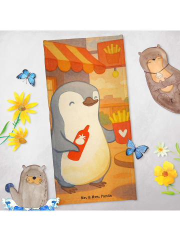 Mr. & Mrs. Panda Badehandtuch Pinguin Pommes Design ohne Spruch in Weiß