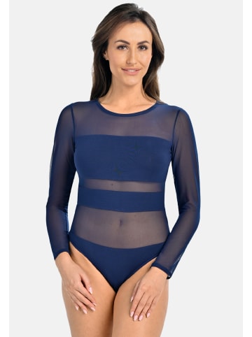 Teyli Langärmeliger Mesh-Bodysuit für Frauen Stripy in blau