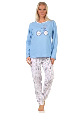 NORMANN Schlafanzug langarm Pyjama frühlgshafte Punkten in blau