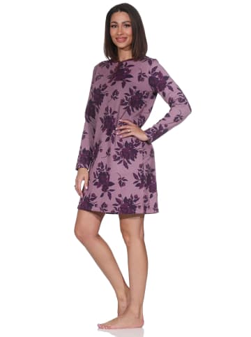 NORMANN Frottee Nachthemd langarm Floral in marine