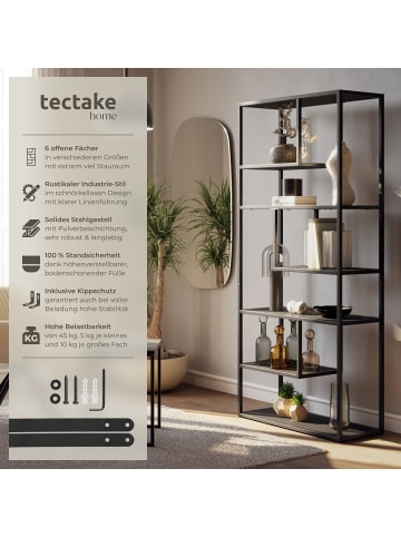 tectake Standregal mit 6 Fächern, inklusive Kippschutz, 85 x 35 x 188 cm