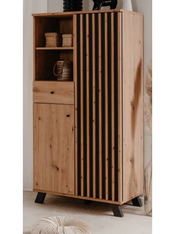 Furn.Design Highboard Eiche Artisan, grau 80 cm Industrial, Anrichte mit 3D-Lamellen