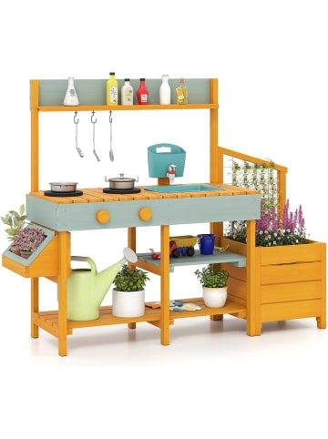 COSTWAY Matschküche Kinder Outdoor mit Pflanzkasten in Orange