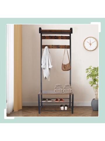 relaxdays Garderobe in Schwarz/Dunkelbraun - (B)69 x (H)182 x (T)30 cm