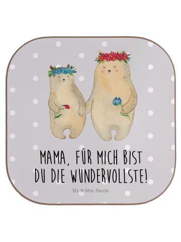 Mr. & Mrs. Panda Bierdeckel Bären mit Blumenkranz mit Spruch in Grau Pastell