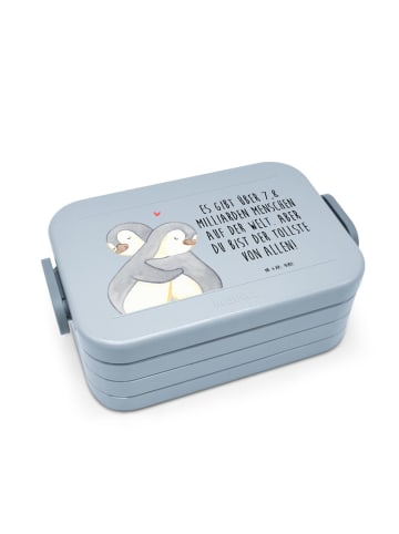Mr. & Mrs. Panda Meal Prep Box Pinguine Kuscheln Motiv mit Spruch in Blau Pastell