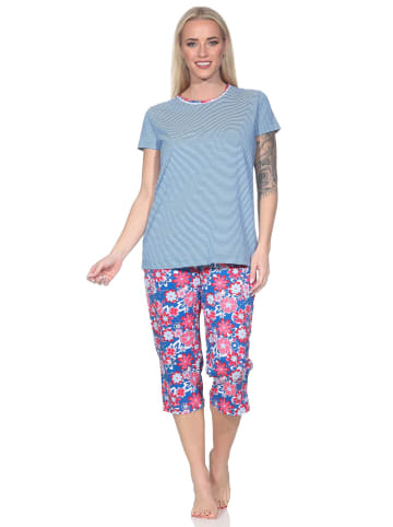 NORMANN Kurzarm Schlafanzug Capri Pyjama Streifen 125 204 836 in marine