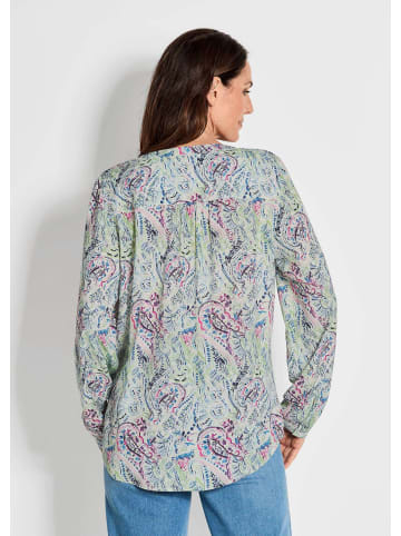 GOLDNER Kurzgröße:  Florale Druckbluse mit V-Ausschnitt in hellblau / gemustert